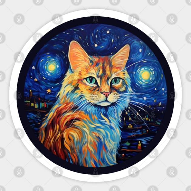 Kitty Cat, van gogh style, starry night, Post-impressionism Sticker by Pattyld